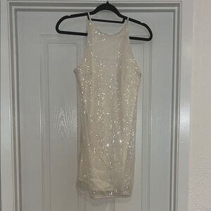 WhiteSparkling Sequin Halter Dress